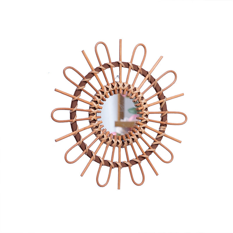 Trendy Round Wall Mirror with Rattan Frame Bowlift