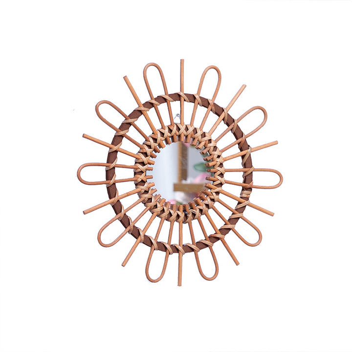 Trendy Round Wall Mirror with Rattan Frame Bowlift