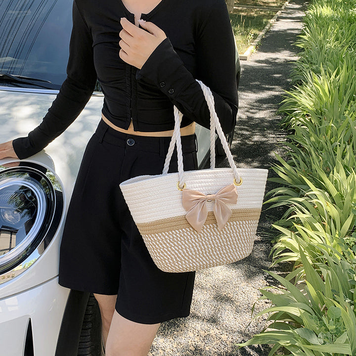 Handcrafted Floral Detail Straw Tote Bag Bowlift