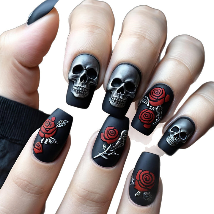 Gothic Skull and Rose Nail Art Bowlift