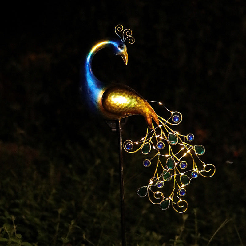 Decorative Metal Peacock Garden Stake Sculpture With Integrated LED Fairy Lights And Weatherproof Outdoor Stake Bowlift