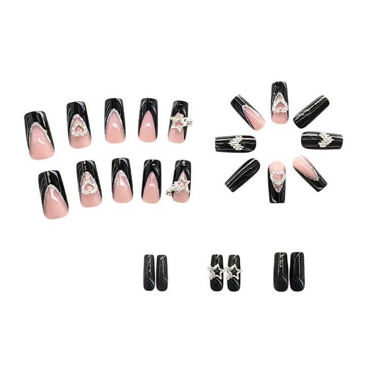 Artificial nails with elegant glitter accents and heart motifs Bowlift
