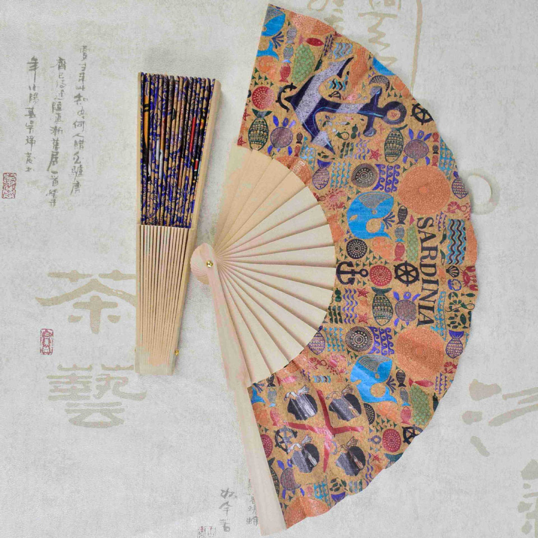 Ladies fan with cultural motif and elegant wooden frame Bowlift