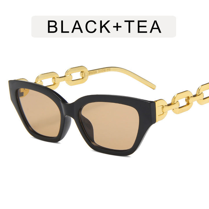 Chic Cat-Eye Sunglasses with Statement Chain Bowlift