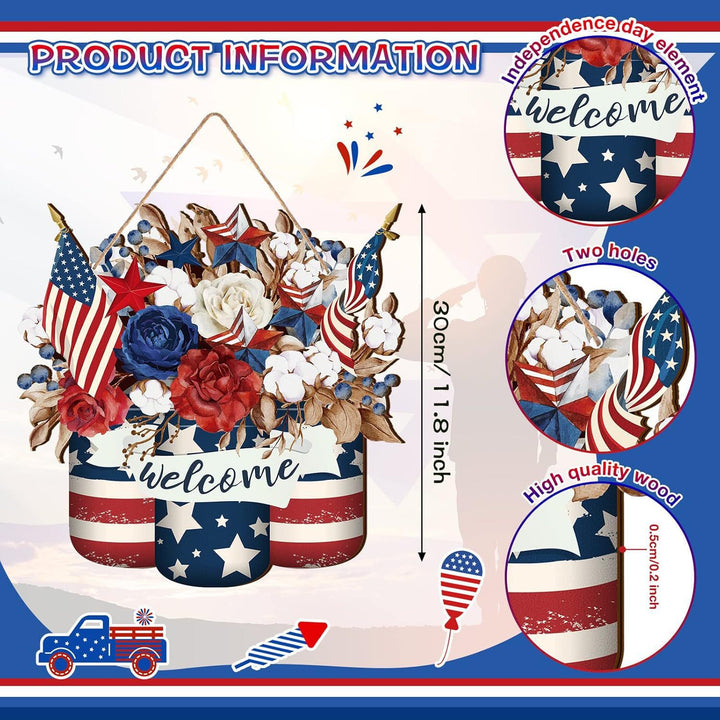 Unisex nan patriotic star wooden welcome wreath with jute hanger Bowlift