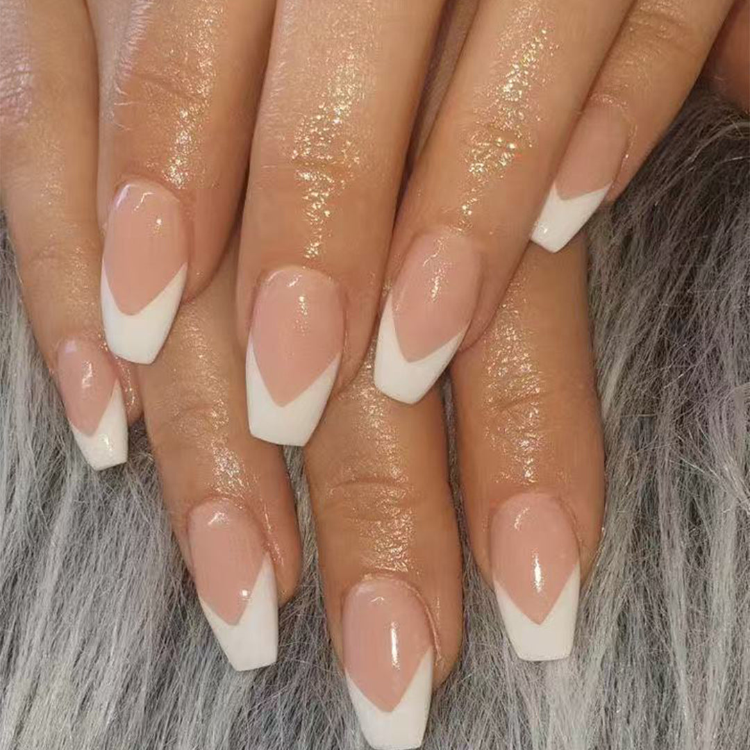 Elegant French Tip Press-On Nails Bowlift