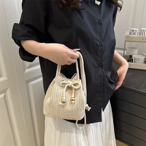 Bohemian Straw Bucket Bag Bowlift