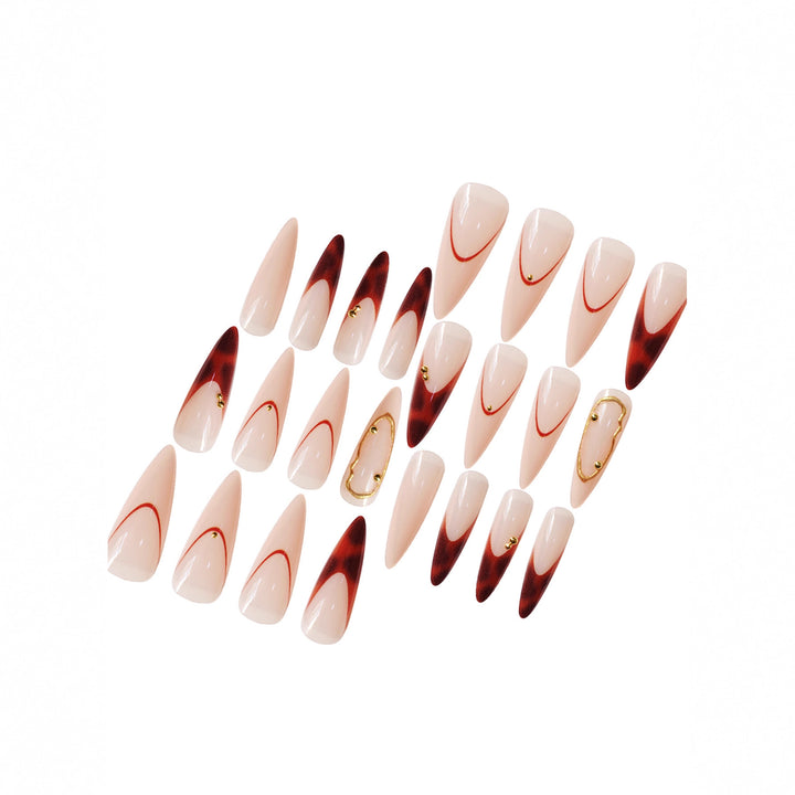 Stiletto Press-On Nail Art Set with Elegant Gold Accents Bowlift