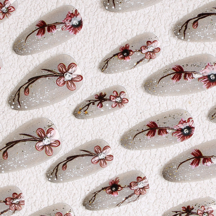 Artistic Floral Press-On Nail Set Bowlift