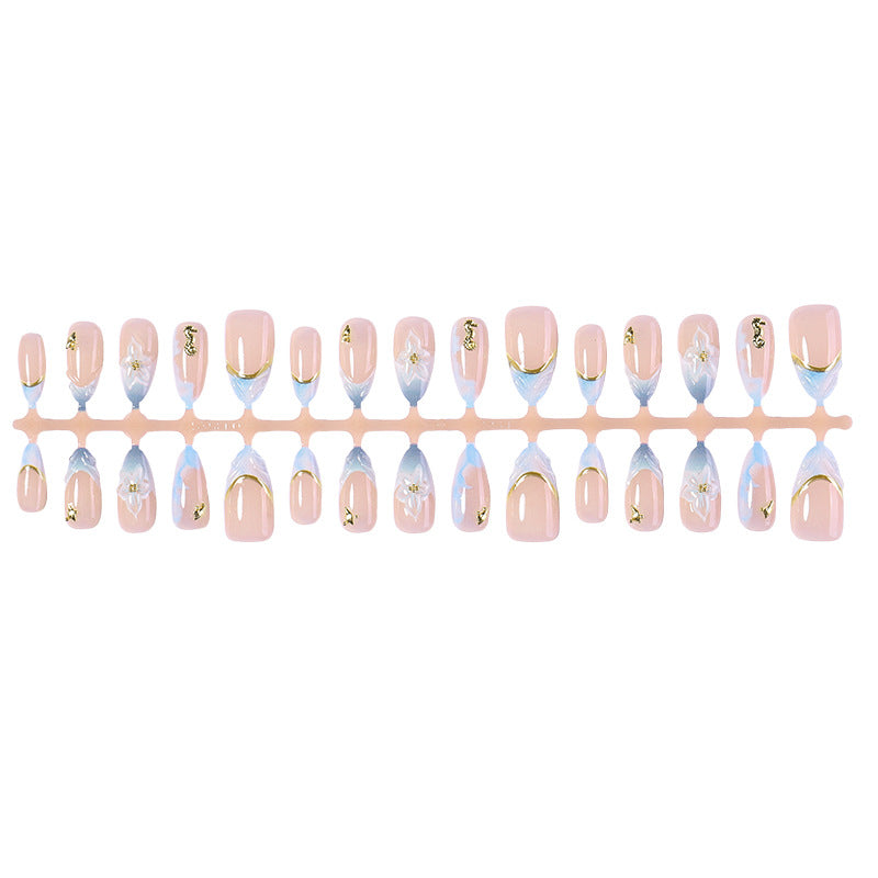 Decorative Press-On Nail Art Set with Elegant Floral Design Bowlift