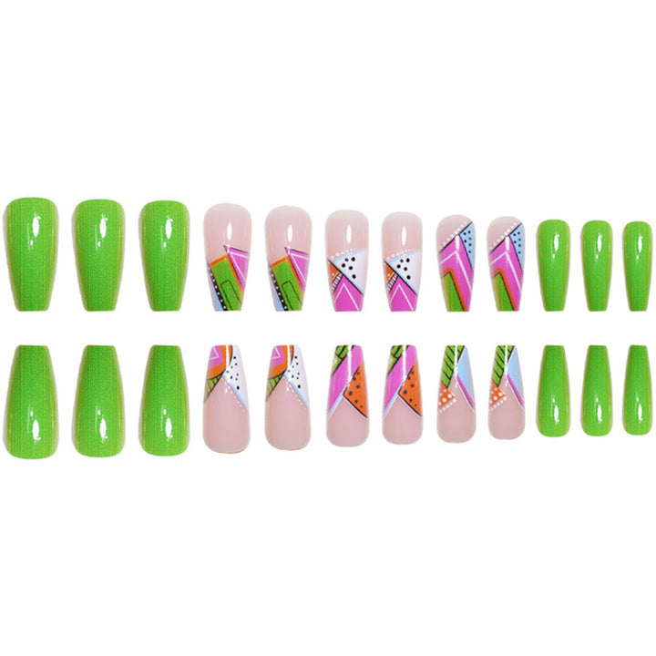 Artistic Neon Geometric Press-On Nail Art Extensions Bowlift