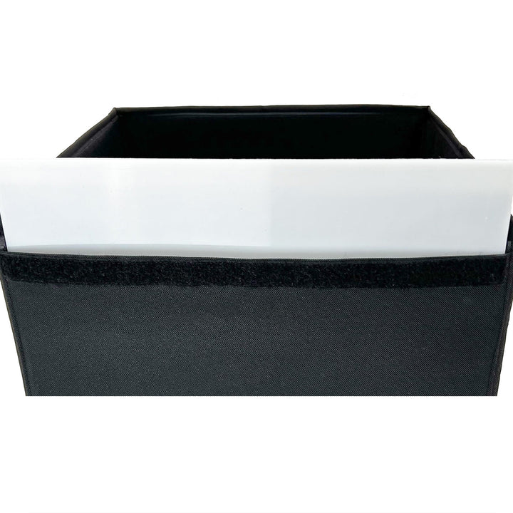 collapsible fabric storage cube organizer with reinforced base and reflective trim Bowlift