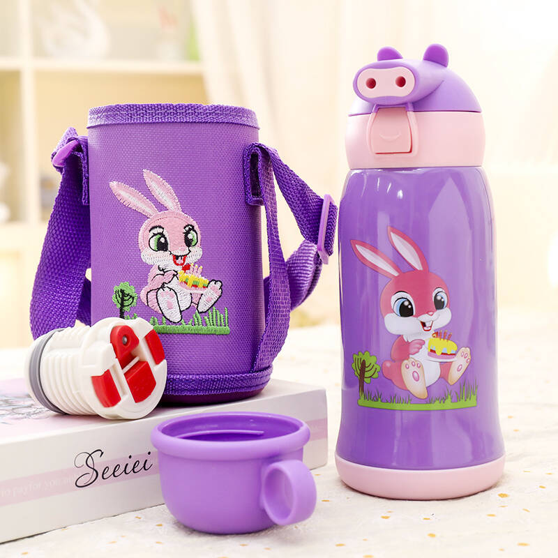 Women's Insulated Water Bottle with Cute Rabbit Design and Practical Carry Strap Bowlift