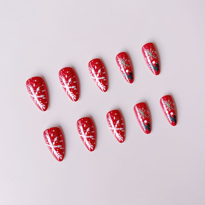 Acrylic nail set with festive motifs and handmade decorations Bowlift