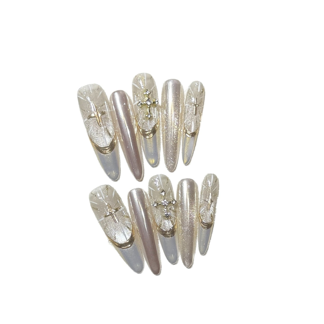 Glamorous Stiletto Press-On Nail Set with Artistic Accents Bowlift