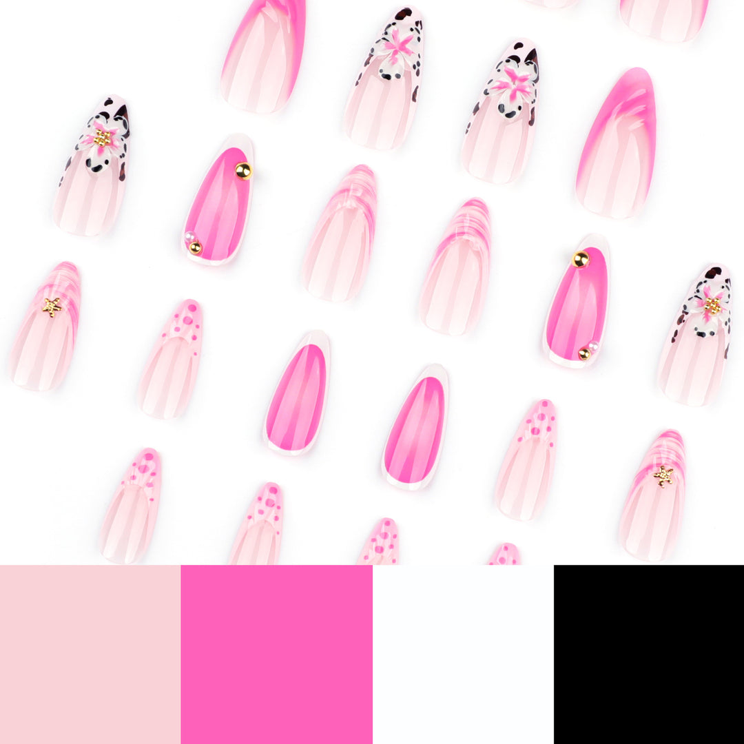 Artistic nail extensions with floral accents and glitter Bowlift
