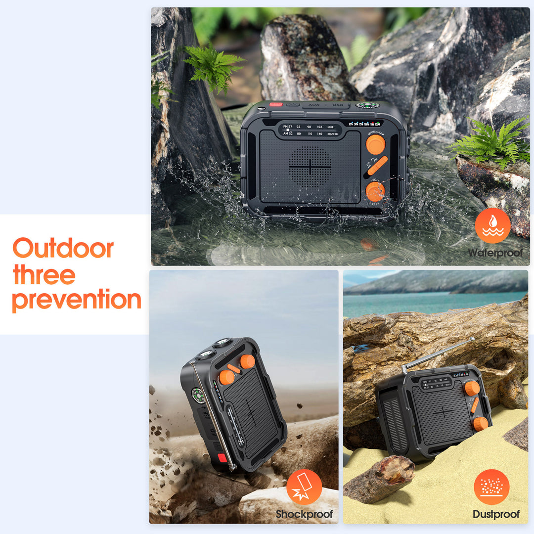 Multifunctional emergency radio with solar charger and flashlight Bowlift