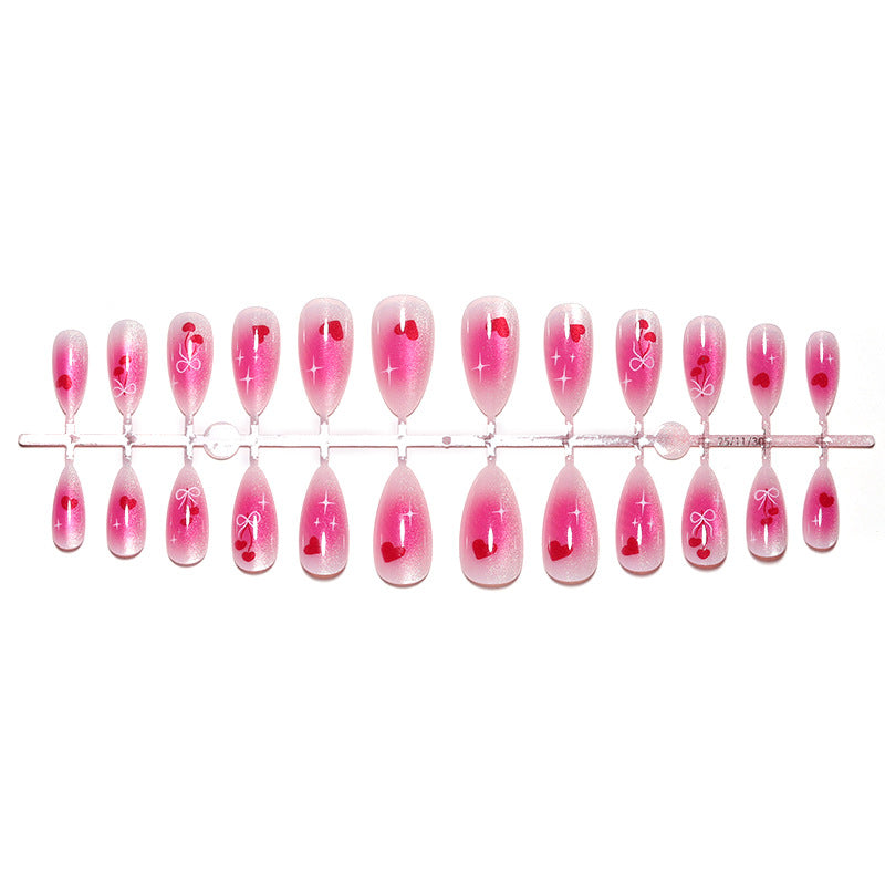 Charming Acrylic Press-On Nails Set with Heart and Bow Designs Bowlift