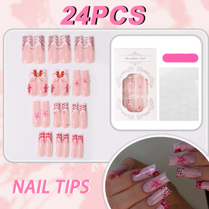Artistic Floral Design Press-On Nail Set Bowlift
