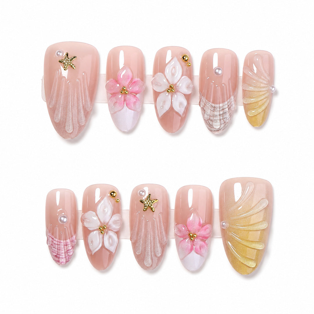 Premium Artifical Nails with Floral Designs Bowlift