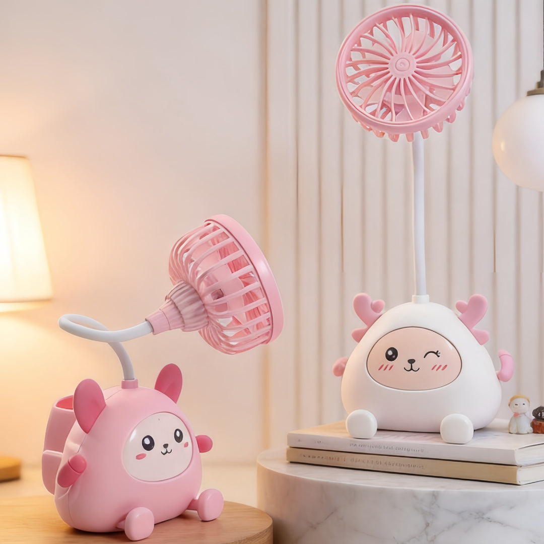 Ladies table lamp with integrated fan and toy design Bowlift