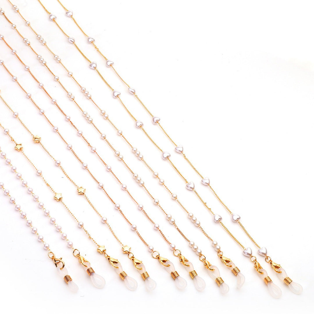 Elegant Heart-Shaped Pearl Chain Eyewear Holder Bowlift