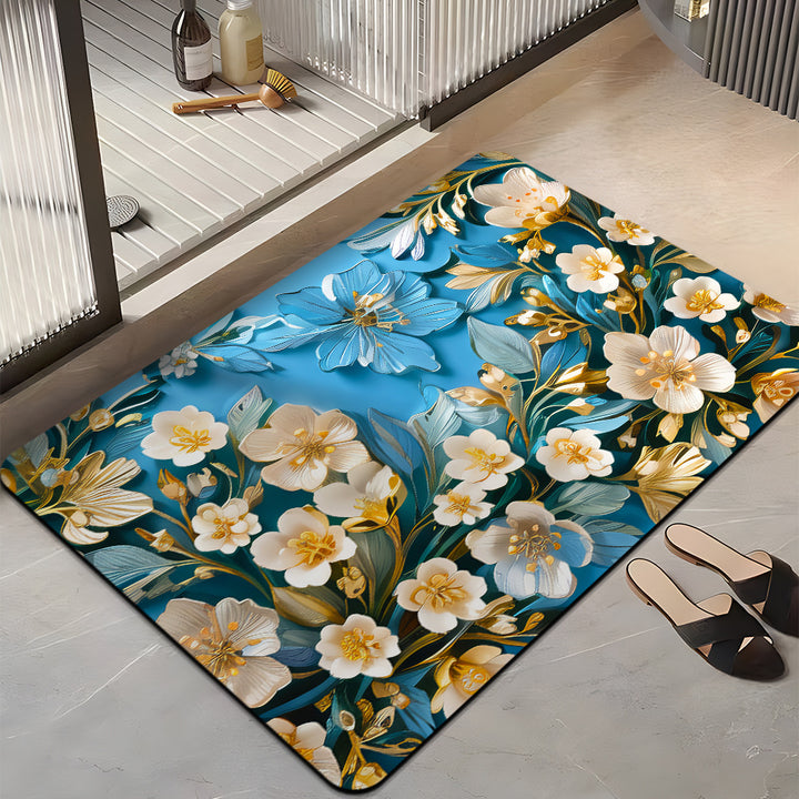 Floral-Themed Plush Bath Mat Bowlift