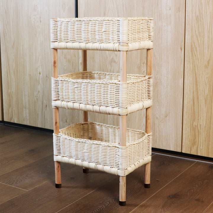 Versatile shelf cart with woven baskets Bowlift