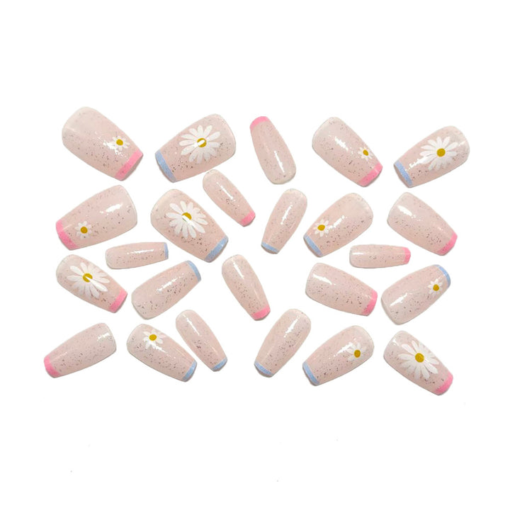 Artificial nails with delicate floral patterns and glitter effect Bowlift