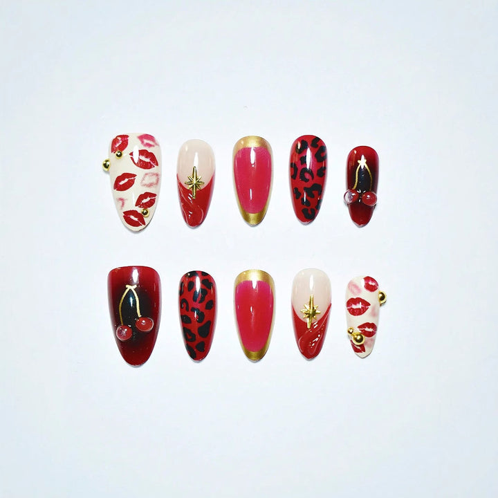 Artistic Kiss-Themed Press-On Nail Art Bowlift