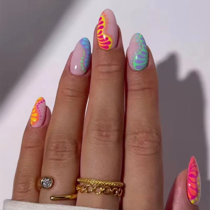 Art nail set with colorful gradient and creative designs Bowlift