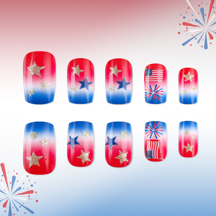 Themed Nail Art with Sparkling Stars and Stripes Bowlift