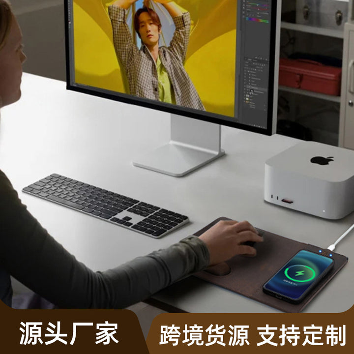 Leather Wireless Charging Desk Mat with Ergonomic Wrist Rest Bowlift