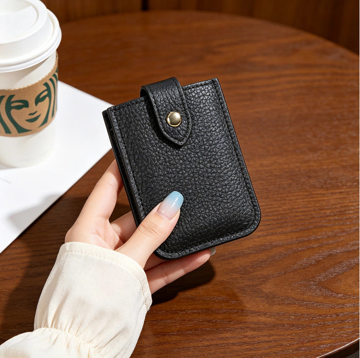 Textured Leather Cardholder with Snap Closure Bowlift