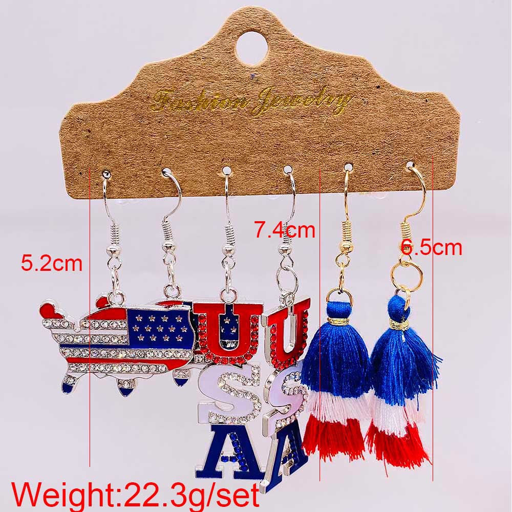 Women's nan set lightweight statement drop earrings made of wood-acrylic with hook closure and star-stripe motif Bowlift