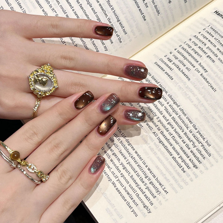 Acrylic Nails with Shimmering Gradient Color Bowlift