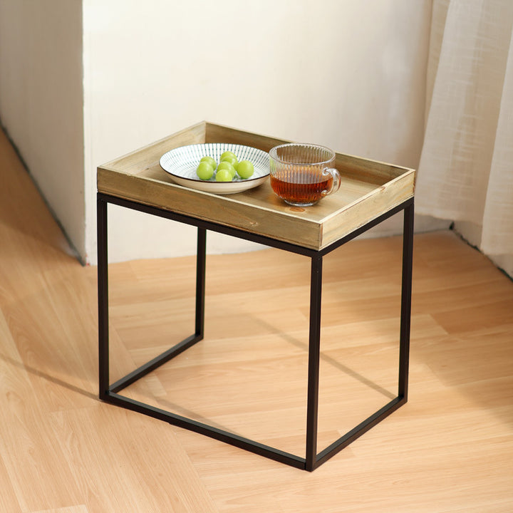 Modern side table with protected wooden tray Bowlift