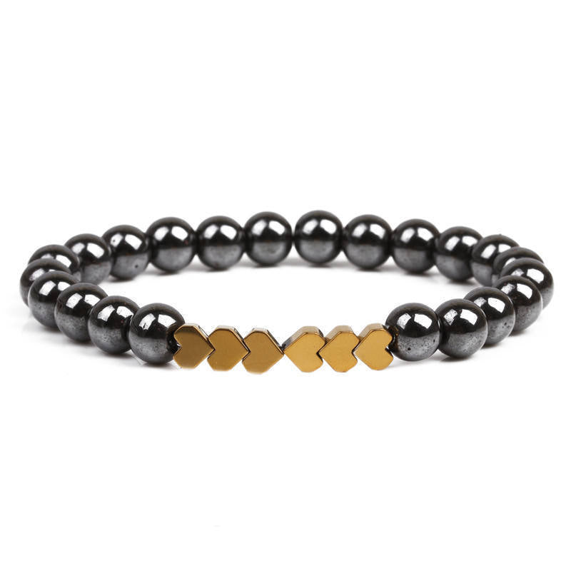 Natural Stone Beaded Bracelet with Heart Accents Bowlift
