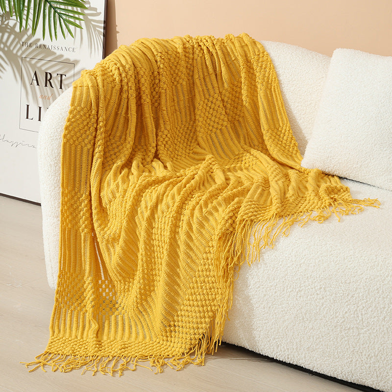 Women's stylish living room throw blanket with fringe pattern Bowlift