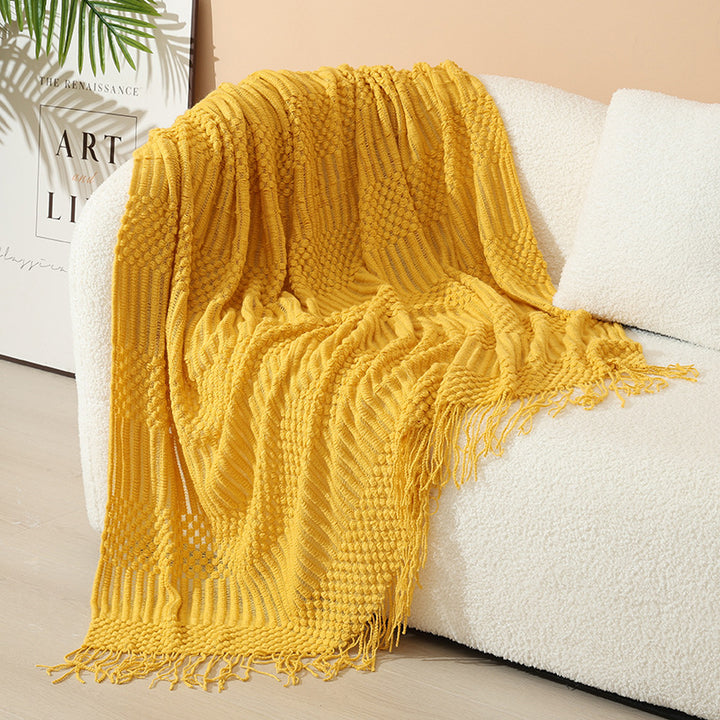 Women's stylish living room throw blanket with fringe pattern Bowlift