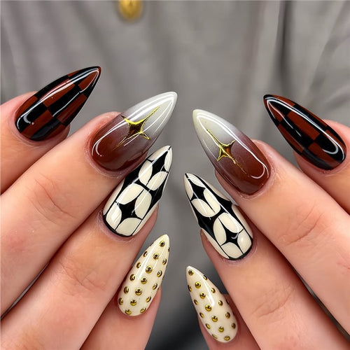 Stylish Stiletto Press-On Nails with Elegant Patterns Bowlift