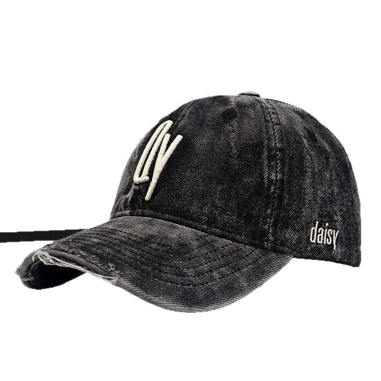 Women's Distressed Denim Embroidered Baseball Cap Bowlift