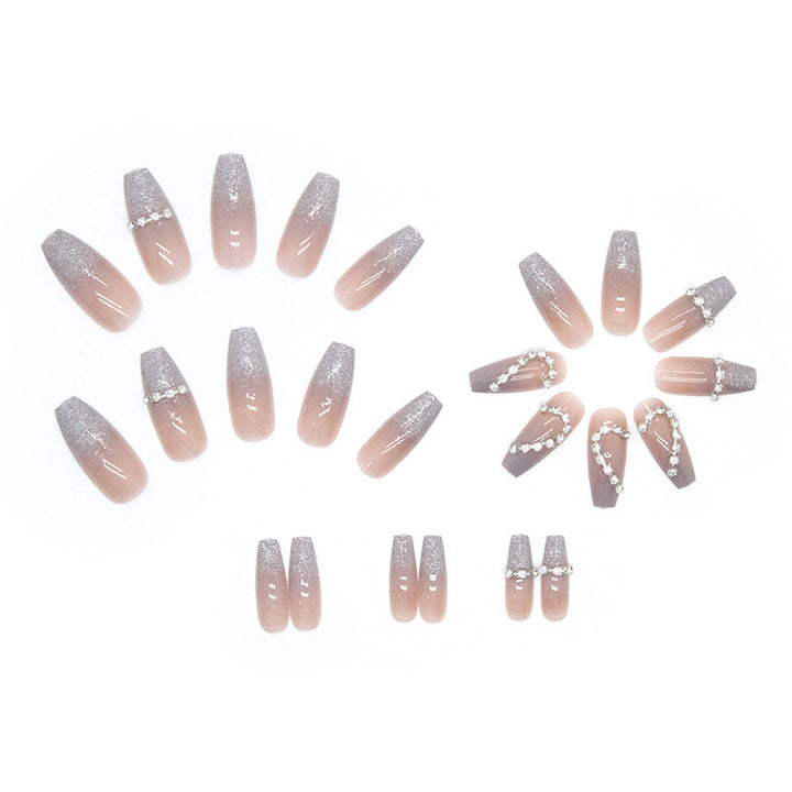 Artificial Nail Set with Sparkling Heart Designs and Glitter Accents Bowlift