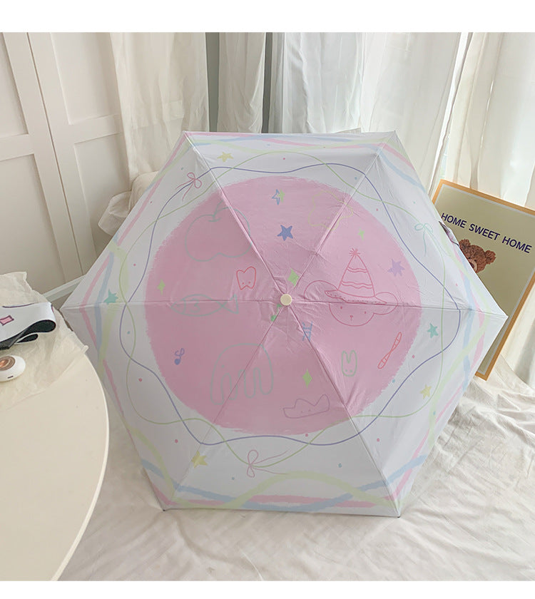 Women's Folding Umbrella with Playful Cartoon Design Bowlift