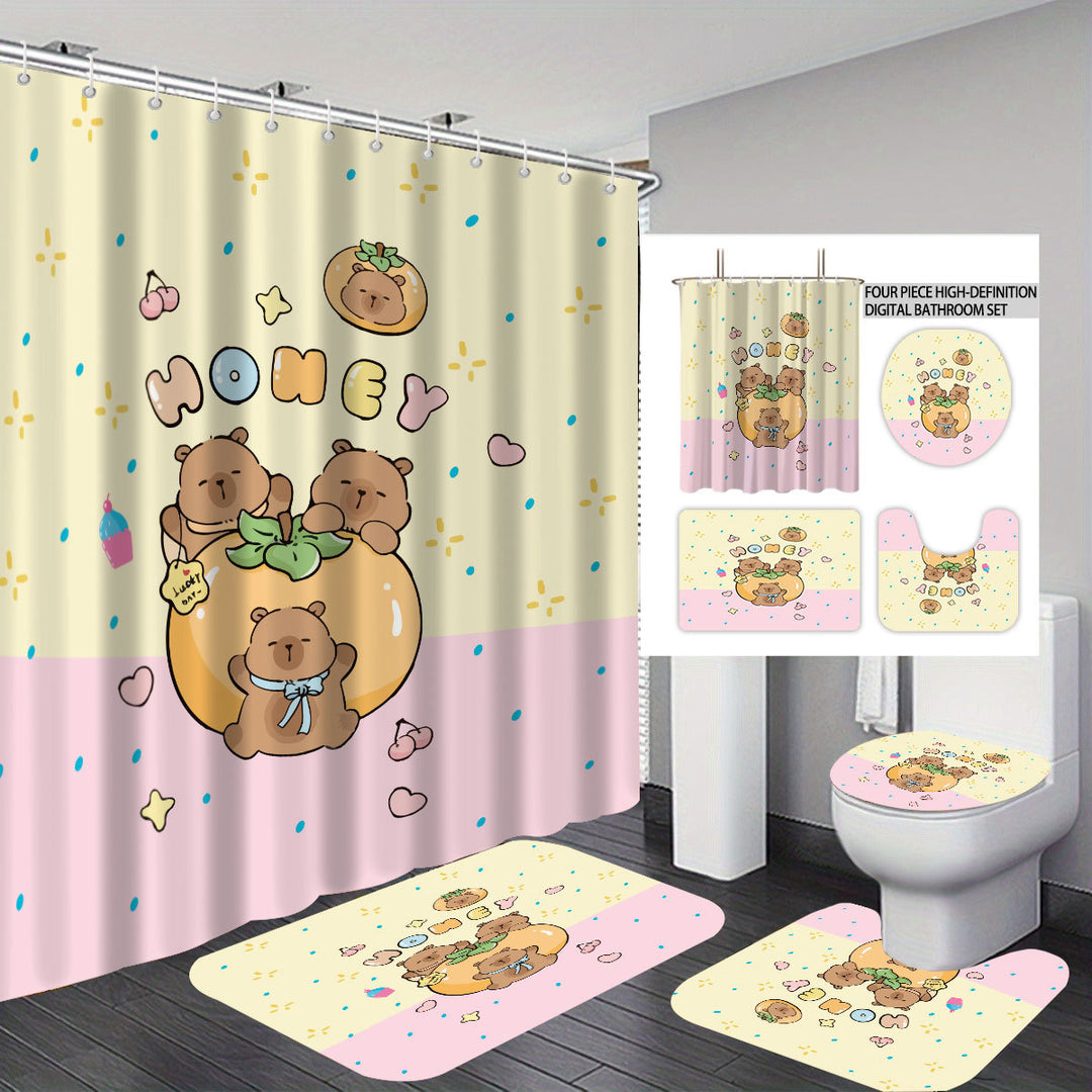 Cute Bear-Themed Four-Piece Bathroom Set Bowlift