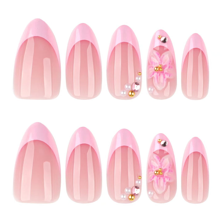 Press-On Nail Art Set with Floral Embellishments Bowlift