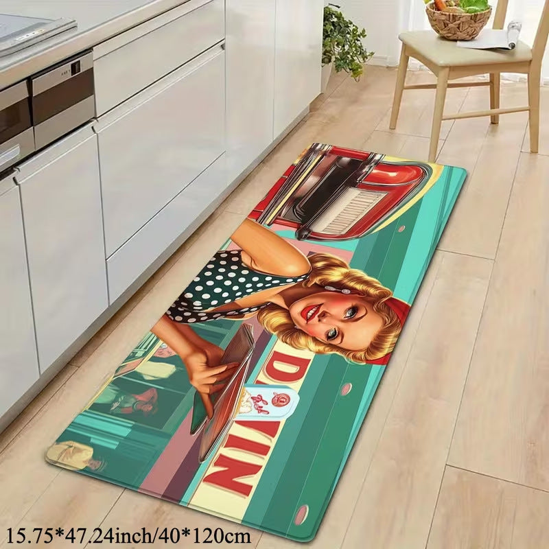 Retro Diner-Themed Kitchen Runner Mat