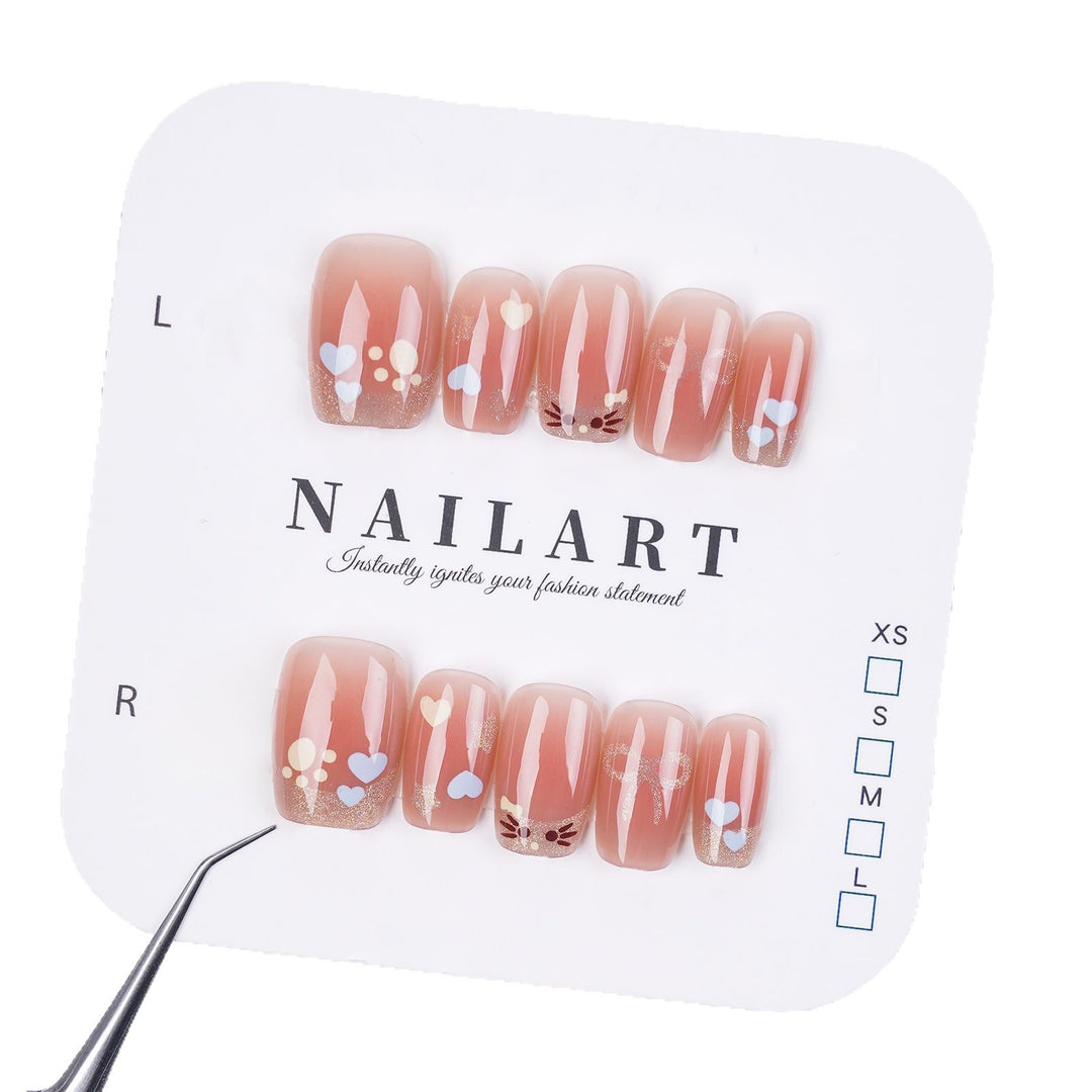 Creative Cat-Themed Press-On Nail Art Bowlift