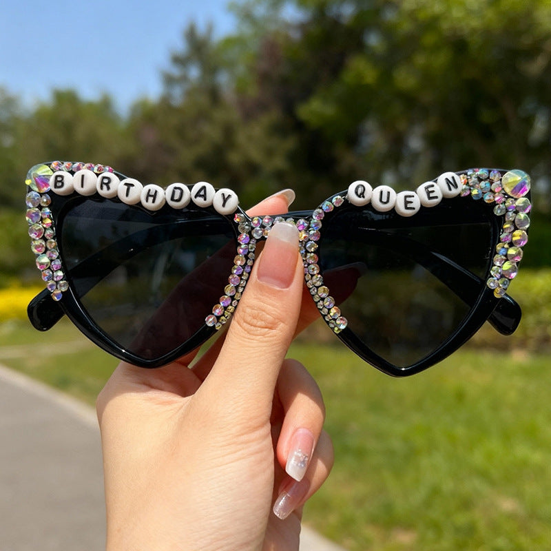 Decorative Rhinestone-Embellished Heart-Shaped Sunglasses Bowlift