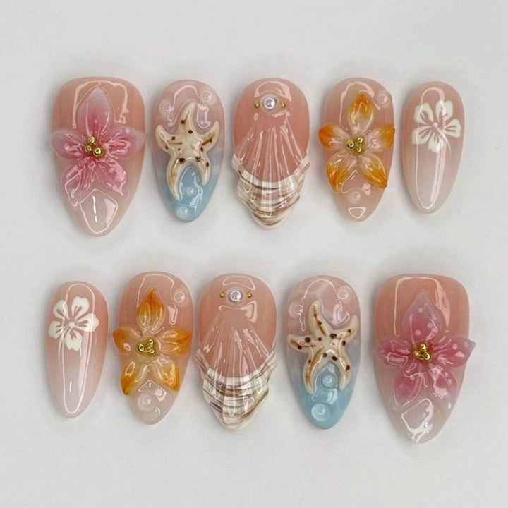 Nature-Themed Artistic Press-On Nail Set Bowlift